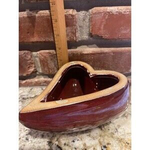 Ceramic Brownish/Red Trim Heart Shaped Candy Dish, 6"x3"
